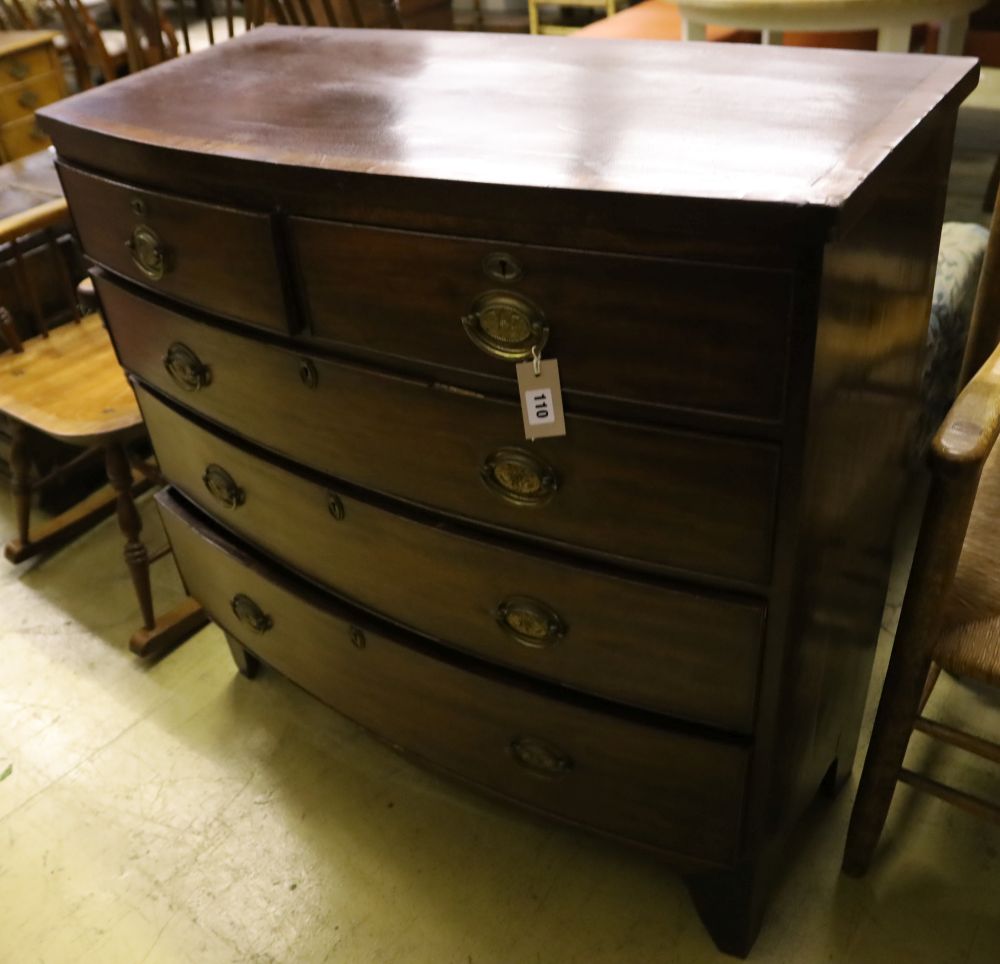 A 19th century mahogany bow fronted chest of drawers, width 100, depth 47cm, height 102cm